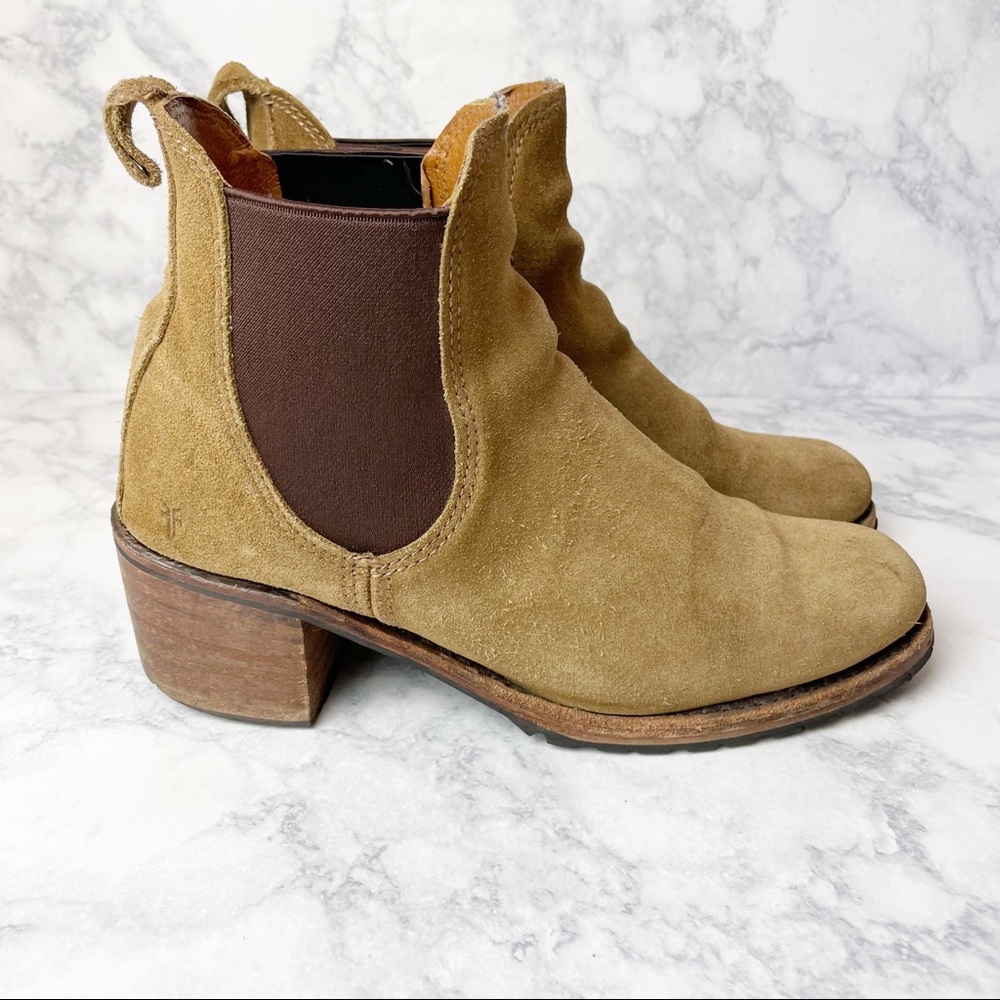 Frye Vibram Camel Suede Ankle Boots